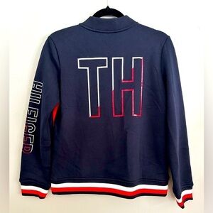 Tommy Hilfiger Womens Zip Front Graphic Jacket Red White Blue Color Block S